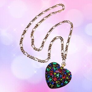 Multicolor Crystal Heart Pendant Necklace – Gold Tone Statement Jewelry